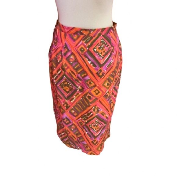 Vintage 1960s Day Glow Geometric Skirt | Psychedelic Pink Orange Mod Skirt - Picture 2 of 12